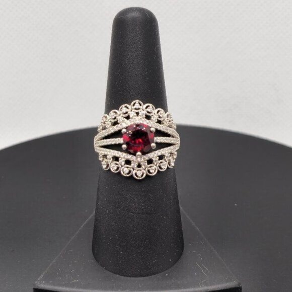 Jewelry - Red Garnet Statement Ring in Sterling Silver, Size 7.25